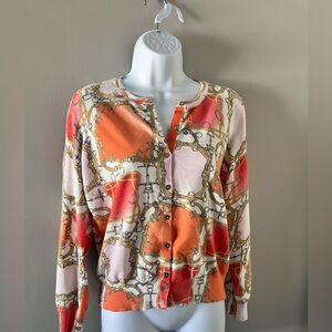 Nice Connection Colorful Women’s Chain Print Old Money Cardigan Size Small
